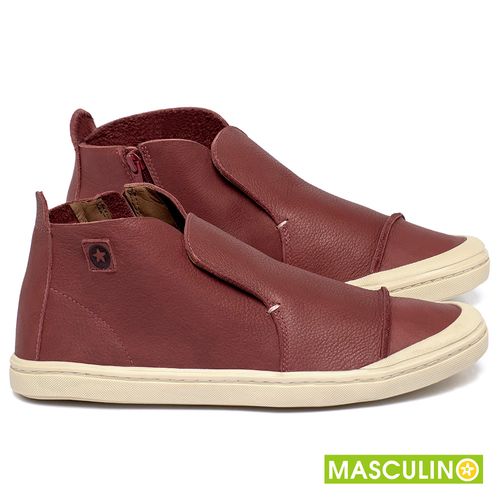 Tênis Masculino   Cano Alto em Couro Vermelho - Codigo - 156072