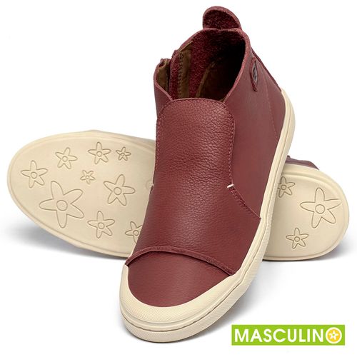 Tênis Masculino   Cano Alto em Couro Vermelho - Codigo - 156072