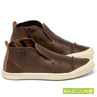 Tênis Masculino   Cano Alto em Couro Café - Codigo - 156072