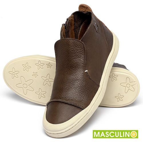 Tênis Masculino   Cano Alto em Couro Café - Codigo - 156072