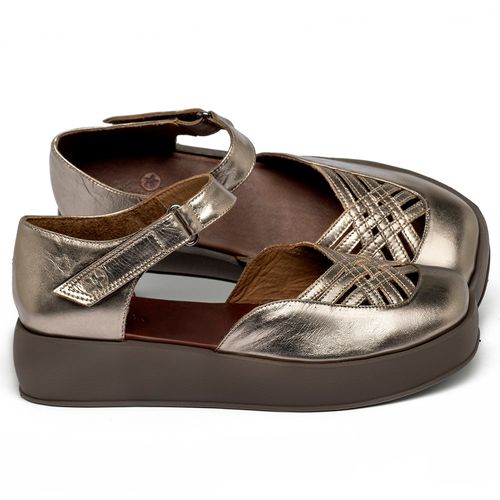 Sandália   Boho Salto de 4 cm em Couro Metalizado - Codigo - 3981