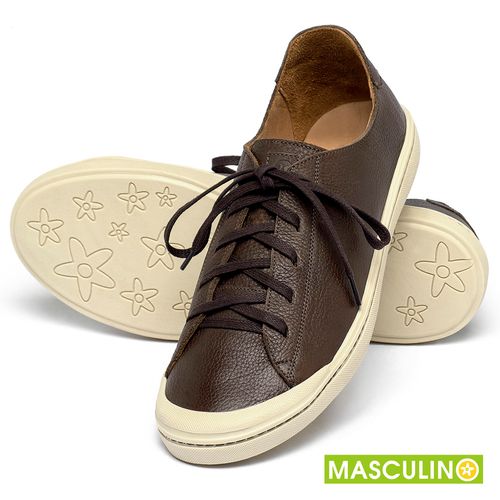Tênis Masculino   Cano Baixo em Couro Café - Codigo - 158015