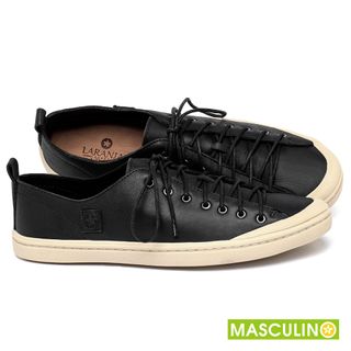 Tênis Masculino   Cano Baixo em Couro Preto - Codigo - 156073