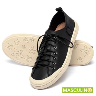 Tênis Masculino   Cano Baixo em Couro Preto - Codigo - 156073