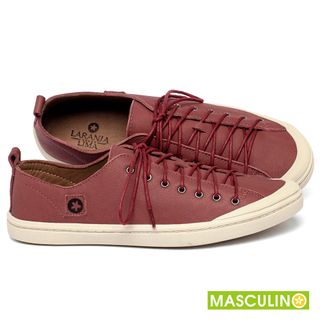 Tênis Masculino   Cano Baixo em Couro Vermelho - Codigo - 156073