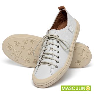 Tênis Masculino   Cano Baixo em Couro Off-White - Codigo - 156073