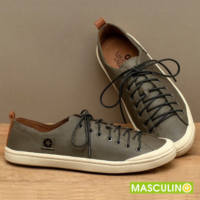 Laranja_Lima_Shoes_Sapatos_Masculinos___Tenis_Masculino___Cano_Baixo_em_Couro_Musgo_-_Codigo_-_156073_3