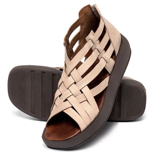 Sandália   Boho Salto de 4 cm em Couro Nude - Codigo - 3919