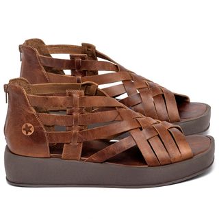 Sandália   Boho Salto de 4 cm em Couro Marrom - Codigo - 3919