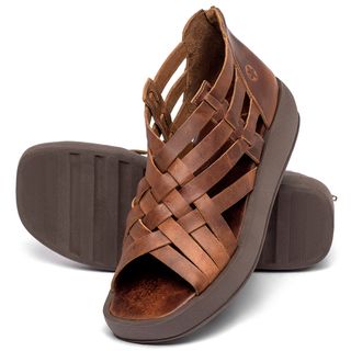 Sandália   Boho Salto de 4 cm em Couro Marrom - Codigo - 3919