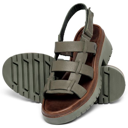 Sandália   Boho Salto de 5 cm em Couro Musgo - Codigo - 153061