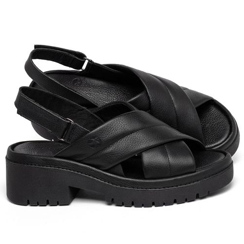 Sandália   Boho Salto de 5 cm em Couro Preto - Codigo - 153062