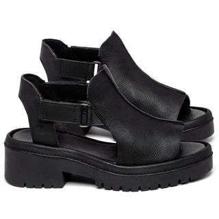 Sandália   Boho Salto de 5 cm em Couro Preto - Codigo - 153074