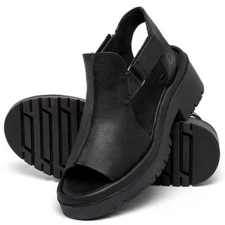 Sandália   Boho Salto de 5 cm em Couro Preto - Codigo - 153074