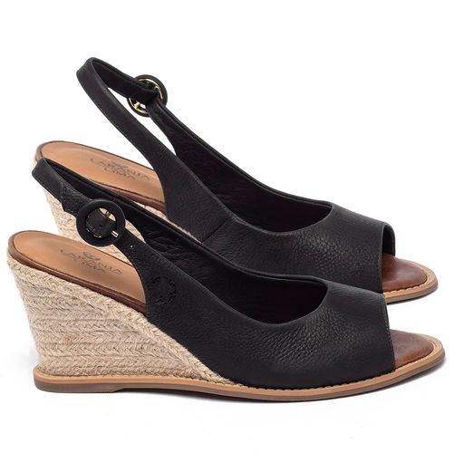 Anabela   Corda Salto de 7 cm em Couro Preto - Codigo - 9595