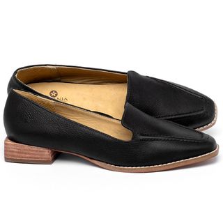 Mocassim Salto de 2 cm em Couro Preto - Codigo - 9484
