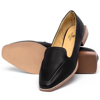 Mocassim Salto de 2 cm em Couro Preto - Codigo - 9484