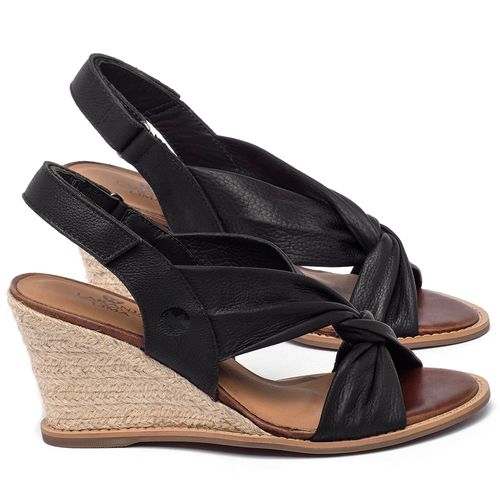 Anabela   Corda Salto de 7 cm em Couro Preto - Codigo - 9581