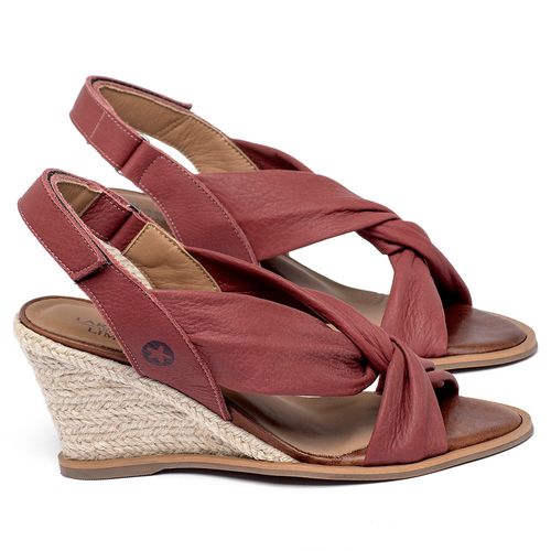 Anabela   Corda Salto de 7 cm em Couro Vermelho - Codigo - 9581