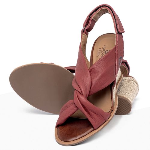 Anabela   Corda Salto de 7 cm em Couro Vermelho - Codigo - 9581