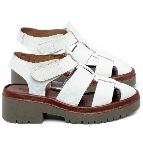 Sandália   Boho Salto de 5 cm em Couro Off-White - Codigo - 153032