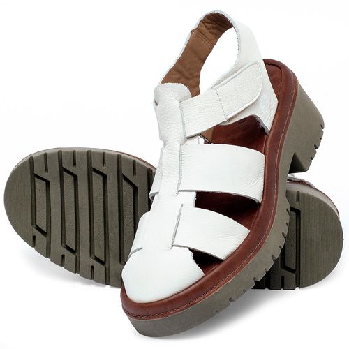 Sandália   Boho Salto de 5 cm em Couro Off-White - Codigo - 153032
