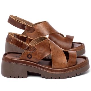 Sandália   Boho Salto de 5 cm em Couro Marrom - Codigo - 153047