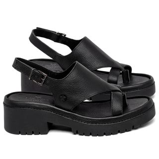 Sandália   Boho Salto de 5 cm em Couro Preto - Codigo - 153073