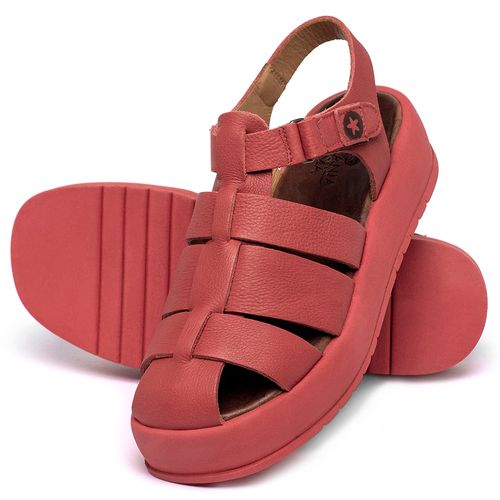 Sandália   Boho Salto de 4 cm em Couro Vermelho - Codigo - 153077