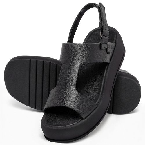 Sandália   Boho Salto de 5 cm em Couro Preto - Codigo - 153082