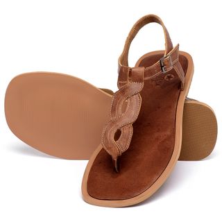 Sandália Rasteira   Flat em Couro Marrom - Codigo - 157020