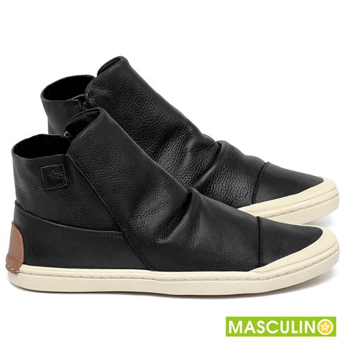 Tênis Masculino   Cano Alto em Couro Preto - Codigo - 156071