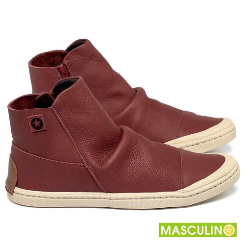 Tênis Masculino   Cano Alto em Couro Vermelho - Codigo - 156071