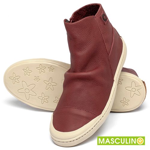 Tênis Masculino   Cano Alto em Couro Vermelho - Codigo - 156071