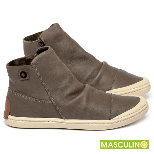 Tênis Masculino   Cano Alto em Couro Cinza - Codigo - 156071