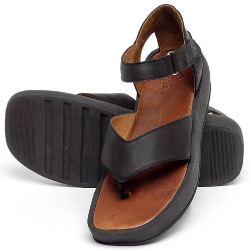 Sandália   Boho Salto de 4 cm em Couro Preto - Codigo - 3925