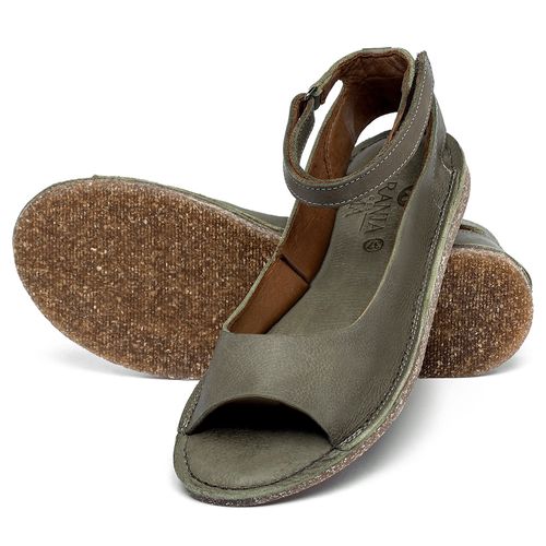 Sandália Rasteira   Flat em Couro Musgo - Codigo - 156030