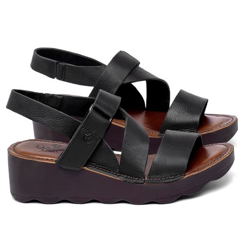 Anabela   Flatform Salto de 10 cm em Couro Preto - Codigo - 156033