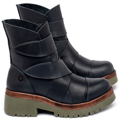Bota   Cano Médio Salto de 4 cm em Couro Marinho - Codigo - 153031