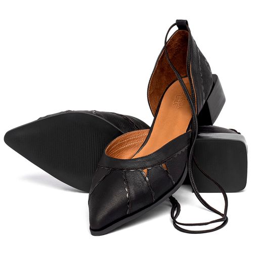 Scarpin   Bico Fino Salto de 4 cm em Couro Preto - Codigo - 157042
