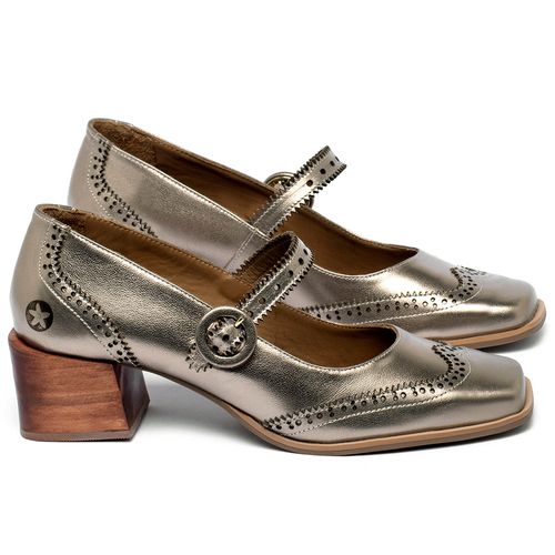 Scarpin   Bico Quadrado Salto de 4 cm em Couro Metalizado - Codigo - 9601