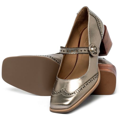 Scarpin   Bico Quadrado Salto de 4 cm em Couro Metalizado - Codigo - 9601