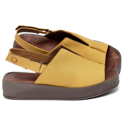 Sandália   Boho Salto de 4 cm em Couro Amarelo - Codigo - 3917