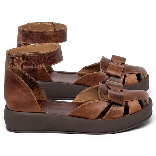 Sandália   Boho Salto de 4 cm em Couro Marrom - Codigo - 3971