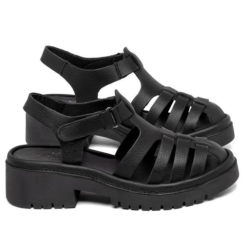 Sandália   Boho Salto de 5 cm em Couro Preto - Codigo - 153060