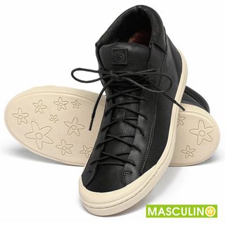 Tênis Masculino   Cano Alto em Couro Preto - Codigo - 156070