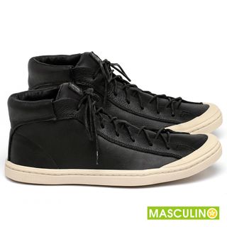 Tênis Masculino   Cano Alto em Couro Preto - Codigo - 156070