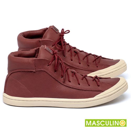 Tênis Masculino   Cano Alto em Couro Vermelho - Codigo - 156070