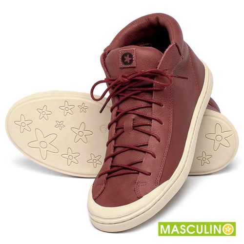 Tênis Masculino   Cano Alto em Couro Vermelho - Codigo - 156070