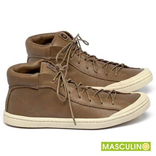 Tênis Masculino   Cano Alto em Couro Caramelo - Codigo - 156070